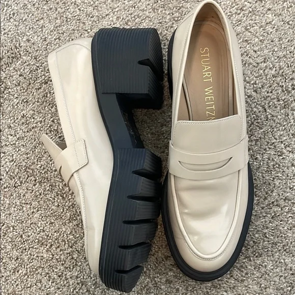 EUC! Stuart Weitzman Beige Leather Chunky Loafers, Size 10 - Worn Once! - Picture 2 of 7